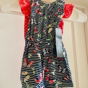 NWT 12M Navy and Coral Rompers, 2 Piece Set